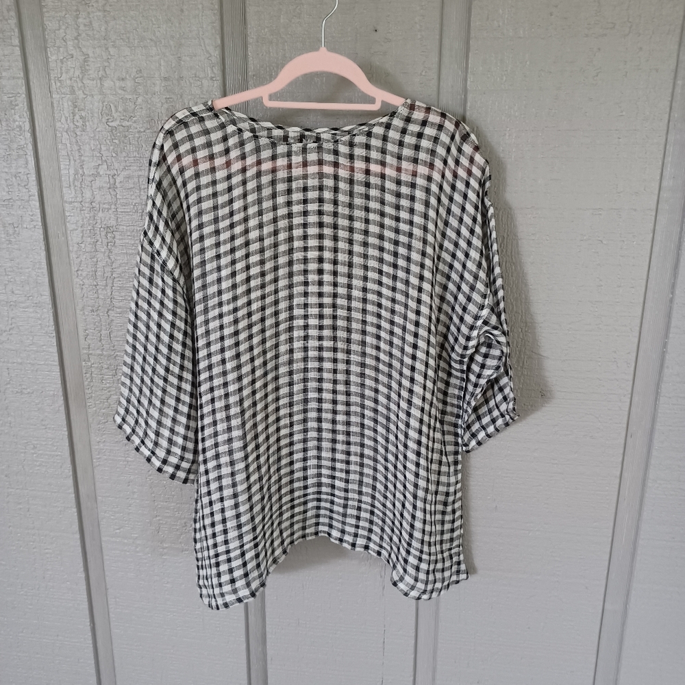Namsar Women Gingham Linen Top Size S M Preppy Light Weight Semi Sheer
